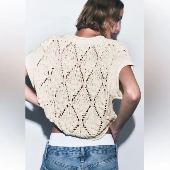 Zara ball trim textured knit top S - Picture 8 of 16